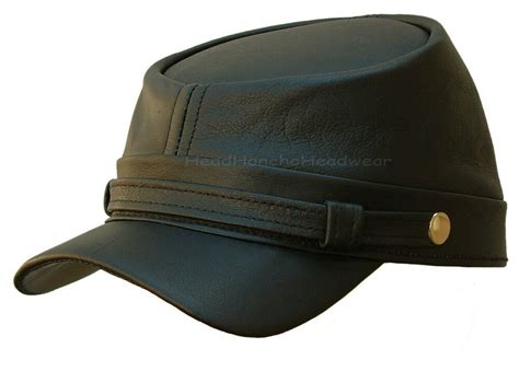 Leather Civil War Kepi Cap Army Military Hat Soldier Rebel Confederate