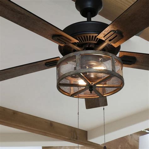 Farmhouse 52 In Led Oil Rubbed Bronze Caged Ceiling Fan With Light An