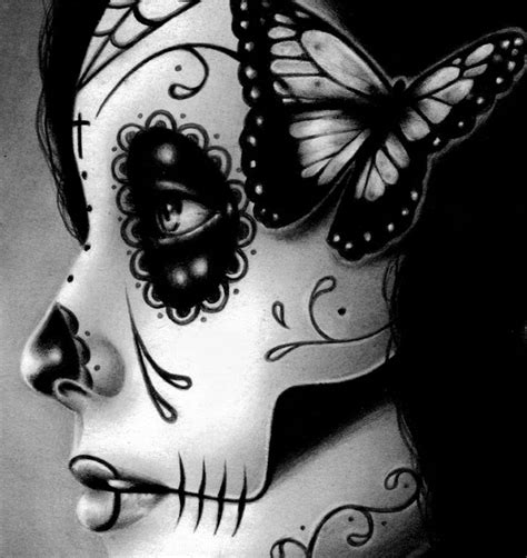 Day Of The Dead Poster Sugar Skull Girl Butterfly Tattoo Art Etsy