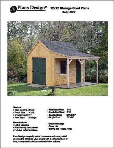 12 X 12 Cottage Cabin Shed With Porch Plans Blueprints Material