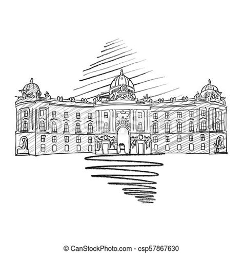 Vienna Hofburg Famous European Architecture Drawing Hand Drawn Vector