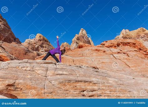 Practicing Yoga In Red Rocks Stock Image Image Of Nature Desert