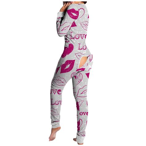 Deals Of The Day Tarmeek Women S Sexy Deep V Neck Button Down Butt Flap Pajamas Printed Long
