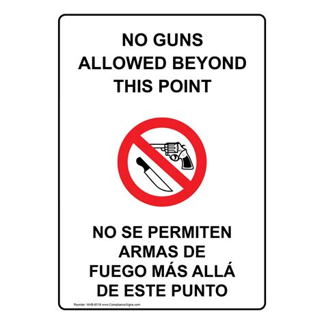English Spanish Vertical Sign No Guns Allowed Beyond This Point