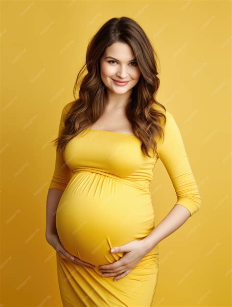 Premium Photo Portrait Of A Happy Pregnant Beauty Woman Touching Her Big Belly Look In Camera