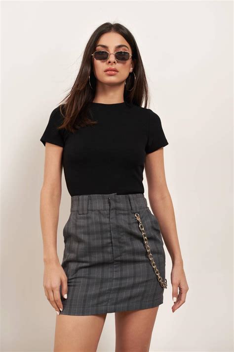 Tobi Mini Skirts Womens Without A Cause Grey Multi Plaid Bodycon Skirt Grey Multi ⋆ Theipodteacher