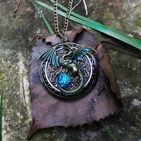 Large Bronze Dragon Locket Necklace With Black Opal Replica Etsy