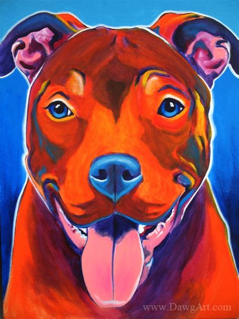 Colorful Pet Portrait Pit Bull Dog Art Paper Or Canvas Print Dawgart