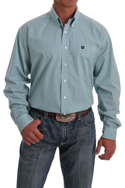 cinch jeans men s turquoise and white basket weave print button down western shirt