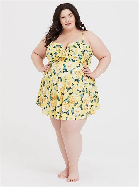 Yellow Floral Underwire One Piece Swim Dress Swim Dress Dresses One
