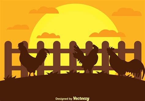 Rooster Silhouette On A Farm Vector 92159 Vector Art At Vecteezy