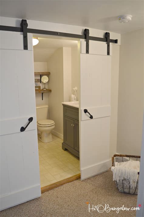 Similarly to the height measurement, to find out how wide your barn door should be, you should measure the door frame from one side to when buying the barn door hardware kit that goes for your door, your track size should be at least double the size of your door width; Interior DIY Double Barn Door Tutorial - H2OBungalow