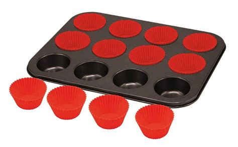 Cupcake Baking Tray With 12 Silicone Cup Home Essentials Tray Bakes