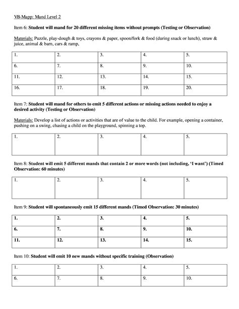 Teach Early Autism Mand Data Sheets Levels 12 And 3 On The Vb Mapp