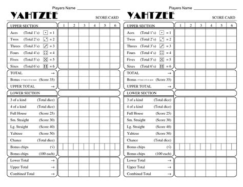 yahtzee score sheets printable activity shelter