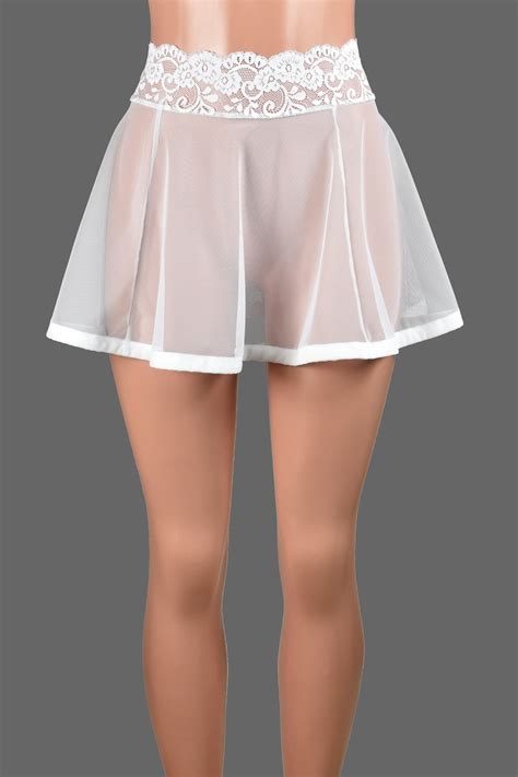 White Mesh Mini Skirt Stretch Lace Sheer Skirt Lingerie Xs To 3xl Plus Size Deranged Designs