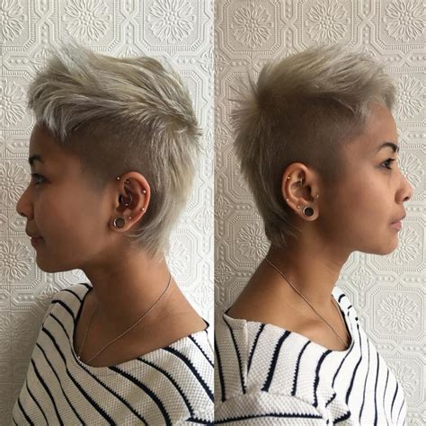 Short Platinum Blonde Mullet With Shaved Sides And Textured Top Lengths