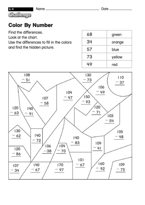 Color By Number Math Worksheet With Answers Printable Pdf Download