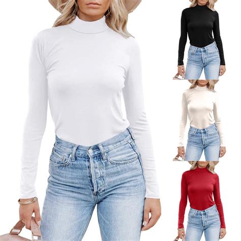 Buy Bai Women Turtleneck Long Sleeve Shirts Mock Neck Slim Fitted Casual Pullovers Underscrubs
