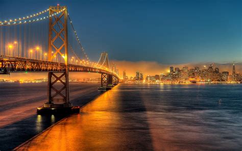 배경 화면 미국 캘리포니아 샌프란시스코 베이 브릿지 도시 밤 조명 1920x1200 Hd 그림 이미지