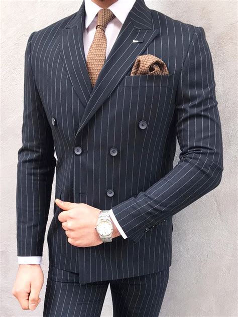 buy navy blue slim fit double breasted pinstripe suit bespokedailyshop