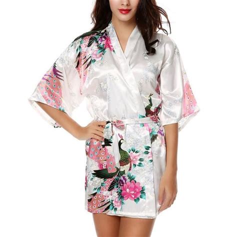 Honofash－kimono Japonais Court Sexy Robe De Chambre 1 2 Manches－femme Blanc Blanc Achat