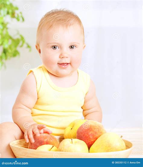 Cute Baby With Fruits Stock Photo Image Of Diet Closeup 38335112
