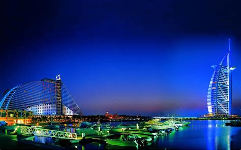Wallpaper Beauty City Dubai Lights Evening Water