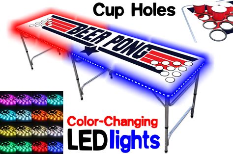 8 Foot Professional Beer Pong Table W Cup Holes And Led Glow Lights