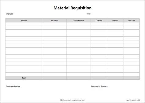 Material Request Form Template Excel