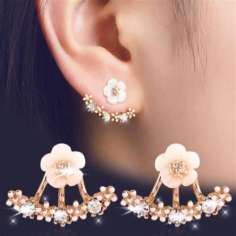Lovely Sweet Stud Earrings For Women Flower Crystals Stud Earrings