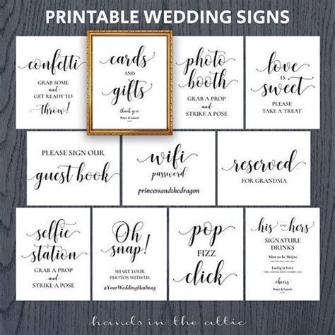 Wedding Signs Printable Package Set Bundle Pack Of 8x10 Sign For