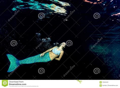 Blonde Beautiful Mermaid Diver Underwater Stock Photo Image Of