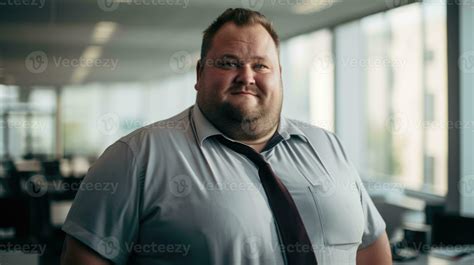 Overweight Man In Modern Office A Fat Man In A Suit An Office Worker