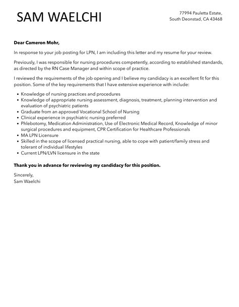 LPN Cover Letter | Velvet Jobs