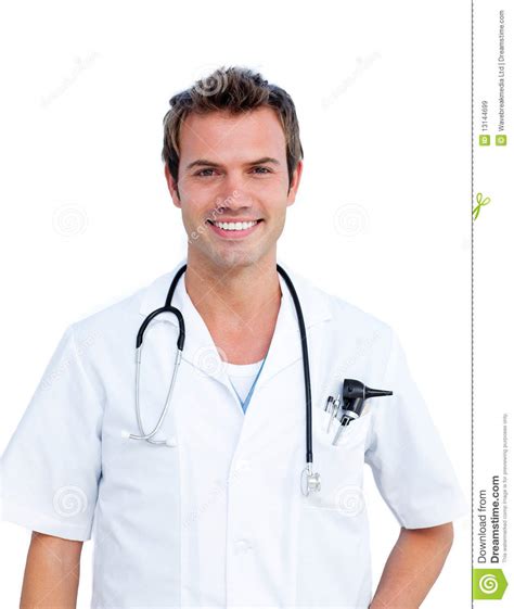 Young Male Doctor Holding A Stethoscope Stock Image - Image of charming ...