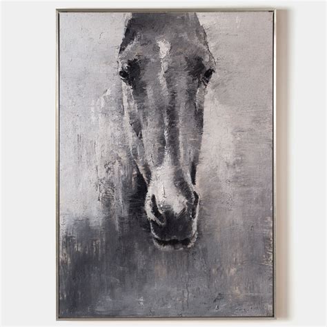 Grey White Abstract Horse Painting Acrylic Horse Wall Art Horse Artwork