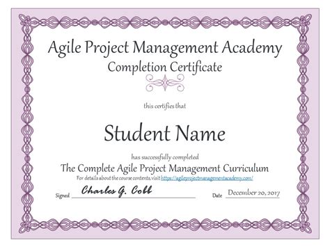 Agile Project Management Completion Certificate Agile Project Management