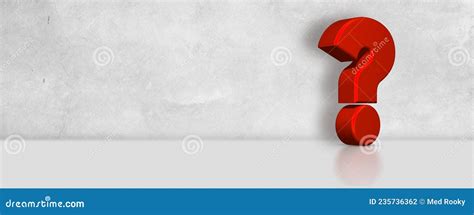 3d Red Question Mark Banner Concept Horizontal White Textured Wall