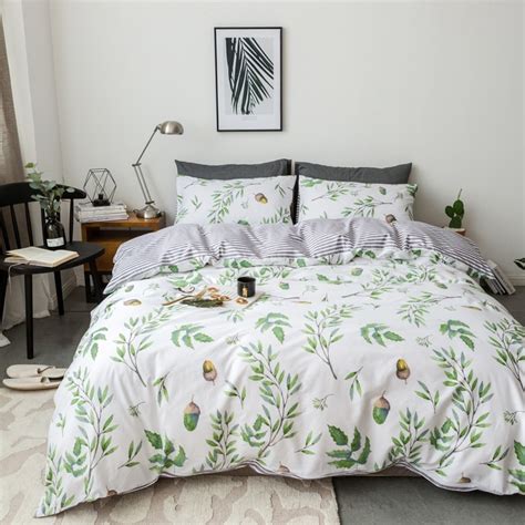 green leaves and fruits print pastoral style bedding set cotton fabric queen king size duvet