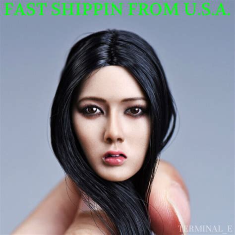 Asian Female Head Sculpt Black Hair For Phicen Kumik Suntan