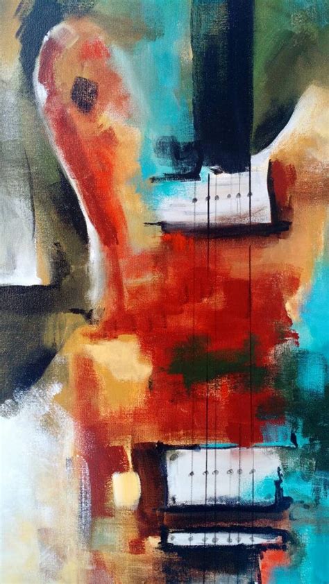Guitar Painting Original Abstract Painting On Canvas Aqua And Etsy