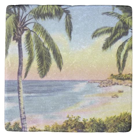 Vintage Florida Beach Scene Stone Coaster Zazzle Vintage Florida