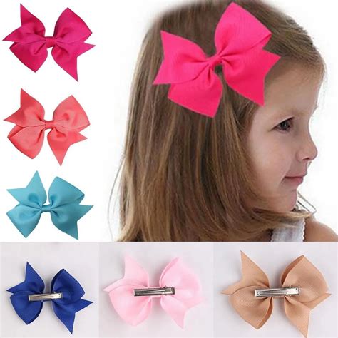 10pcs Solid Ribbon Bow Hair Clip Hair Accessories For Baby Girls