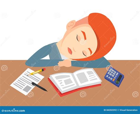Female Student Sleeping At The Desk With Book Stock Vector