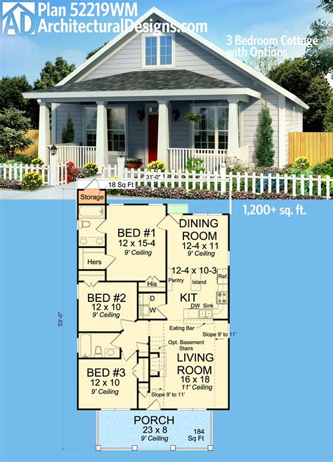 Plan 52219wm 3 Bedroom Cottage With Options Cottage House Plans New