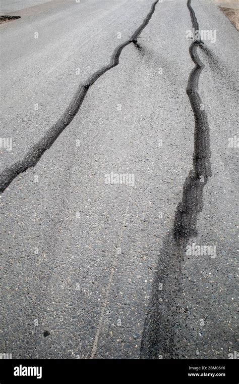 Car Tyre Skid Marks On Road Stock Photo Alamy