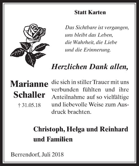 Traueranzeigen Von Marianne Schaller Wirtrauern