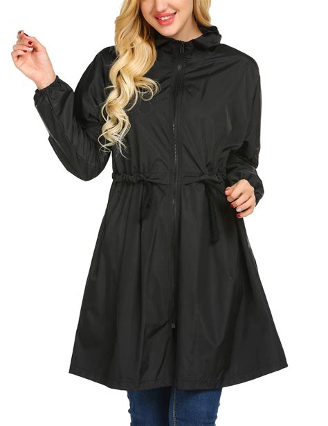 Angvns Women Jacket Large Lightweight Waterproof Hooded Raincoat L
