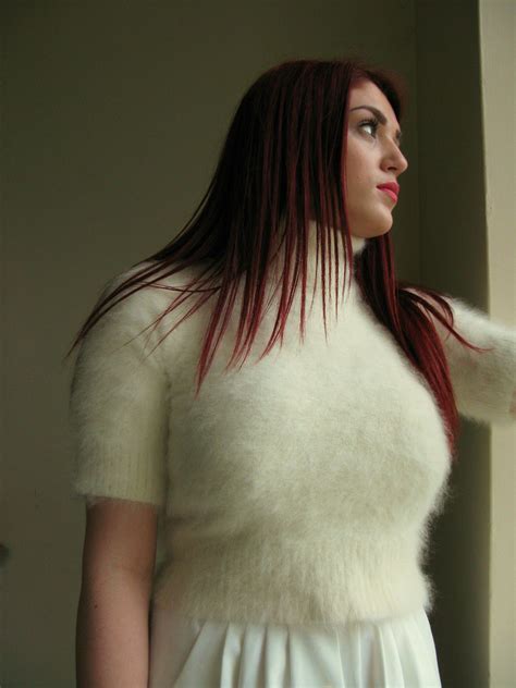 Fluffy Sweater Angora Sweater Softest Sweater White Turtleneck Cozy Cardigan Warm And Cozy